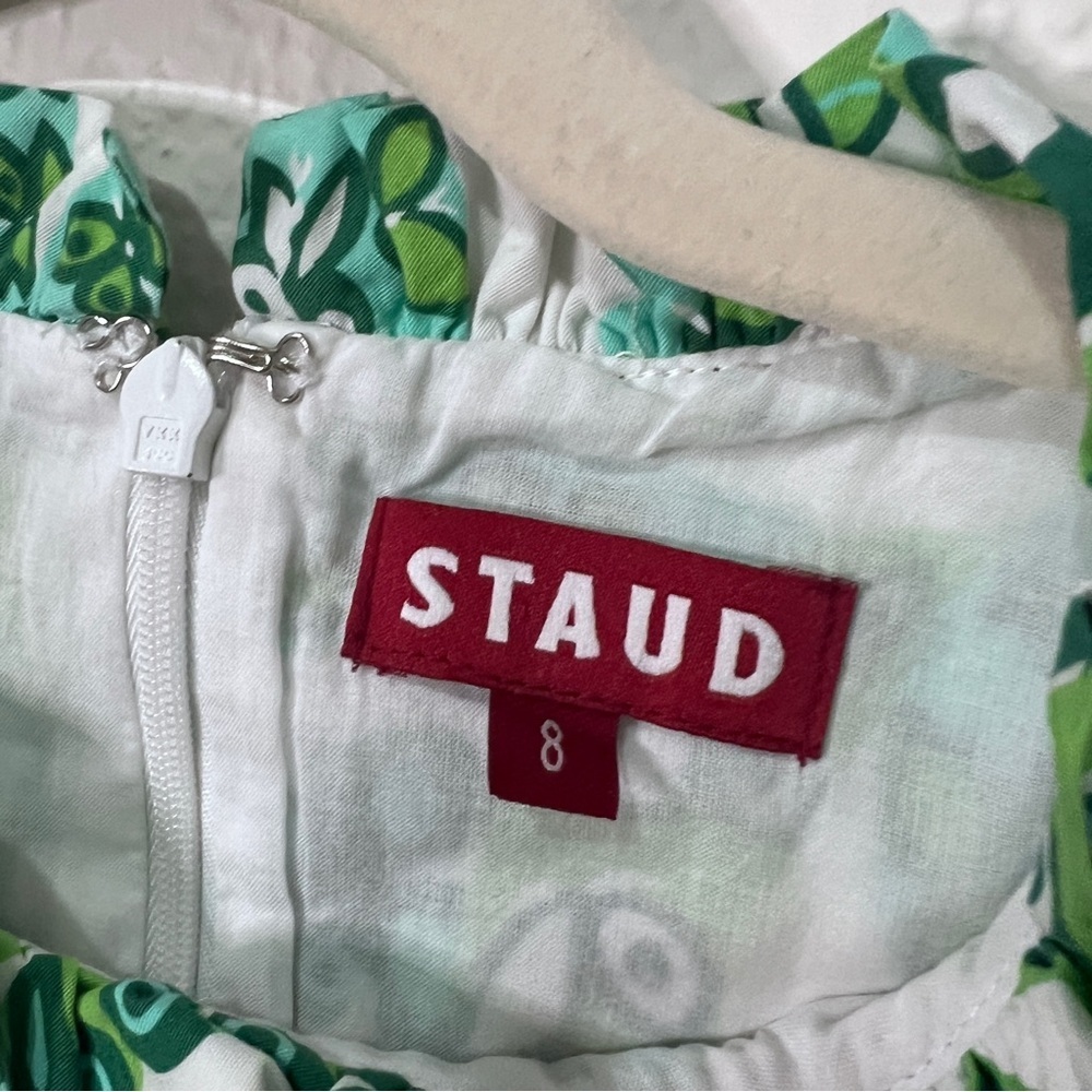Staud white green paisley print cotton floral dress size 8 - Picture 7 of 13